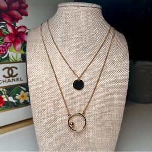 Gold Tone Layered Circle Pendant Necklace Set Minimalist Boho Chic Modern